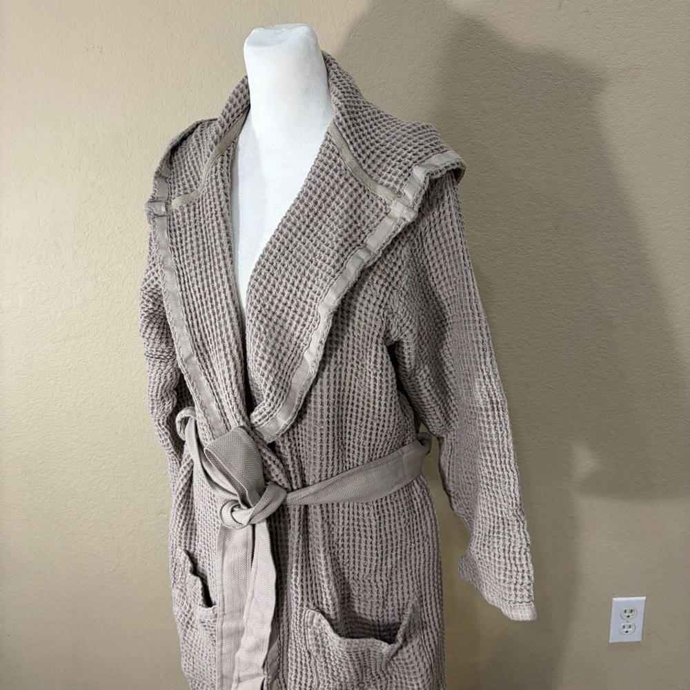 Casamera Women’s Robe 100% Egyptian Cotton Sz L Beige Comfy Lounging Minimalist - Picture 5 of 13